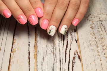 fashion manicure design on a beautiful texture