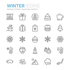 Collection of winter related line icons. 48x48 Pixel Perfect. Editable stroke