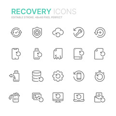 Collection of data recovery related line icons. 48x48 Pixel Perfect. Editable stroke