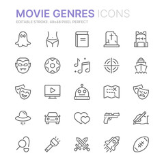 Collection of movie genres related line icons. 48x48 Pixel Perfect. Editable stroke