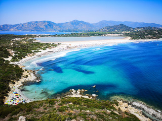 Transparent and turquoise sea in Porto Giunco, Sardinia, Italy