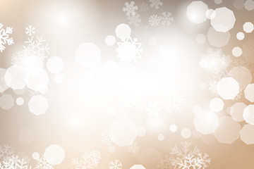 Winter glowing background. Vector holiday banner with lights, bokeh and snowflakes. Seasonal soft backdrop.