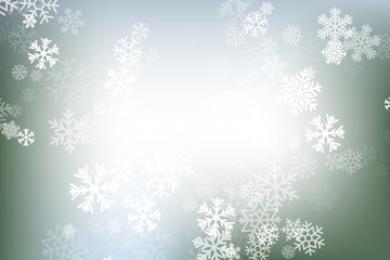 Winter glowing background. Vector holiday banner with lights, bokeh and snowflakes. Seasonal soft backdrop.