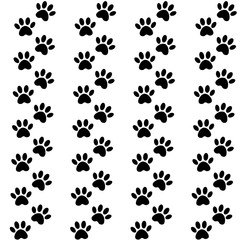 Fototapeta na wymiar Paw black print seamless. Vector illustration animal paw track pattern. backdrop with silhouettes of cat or dog footprint.