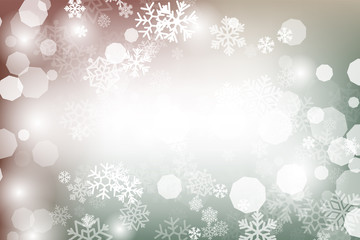 Fototapeta na wymiar Winter glowing background. Vector holiday banner with lights, bokeh and snowflakes. Seasonal soft backdrop.