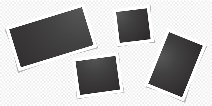 Set of blank photo polaroid frames, isolated on transparent background.