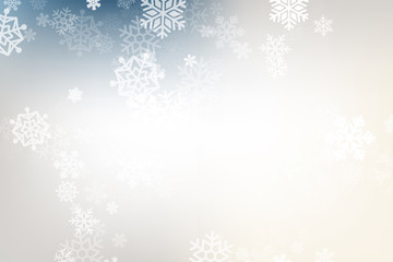 Winter glowing background. Vector holiday banner with lights, bokeh and snowflakes. Seasonal soft backdrop.