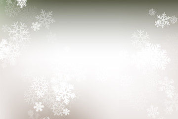 Winter glowing background. Vector holiday banner with lights, bokeh and snowflakes. Seasonal soft backdrop.