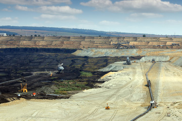 Open pit coal mine with excavators and machinery Kostolac Serbia mining industry