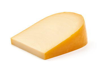 Hard Dutch gouda cheese, isolated on white background