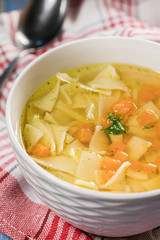 Broth - chicken soup in a bowl.