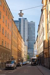 Bondegatan facing Skatteskeskrapan in the SoHo area in central Södermalm, Stockholm, Sweden 