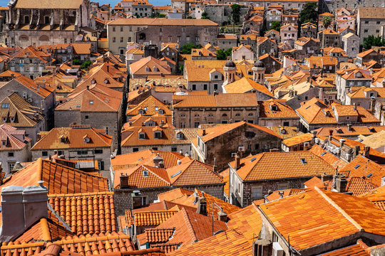 Stone houses with red roofs in old historic Dubrovnik city, Dalmatia, Croatia nice background image, the most popular touristic destination