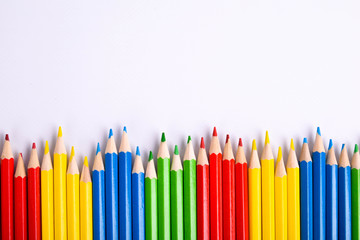  Colorful pencils on white background. Color pencil with copy space