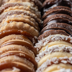 Sweet peruvian alfajores cookies with dulce de leche.