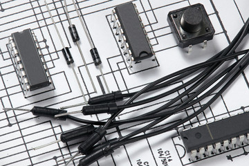 closeup of electronic component, unit, part, radio equipment and digital microchip - DIY kit for...