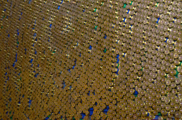Pattern of 12 gauge cartridges for shotgun bullets. Shells for hunting rifle close up. Backdrop for...