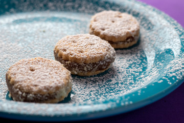 Sweet peruvian alfajores cookies with dulce de leche.