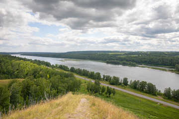 Fototapeta na wymiar Summer river landscape, view of the river Tom from a height, Siberia, Russia