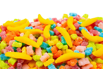 Assorted gummy candies. Top view. Jelly  sweets.