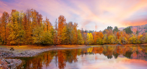 Lovely Autumn Panoramic Sunset Photo with Fantastic Autumn Colours and Great Skyline