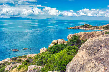 Beautiful view from the top of the cliff to the ocean bay