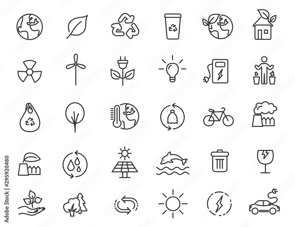 Poster set of linear ecology icons. environment icons in simple design. vector illustration
