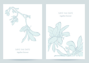 Set of cards with magnolia flowers.