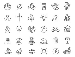 Set of linear ecology icons. Environment icons in simple design. Vector illustration
