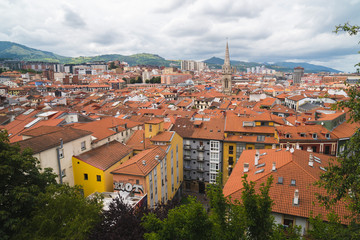 Fototapeta na wymiar Scenic panoramic view of Bilbao city, beautiful destination in Basque county, North of Spain