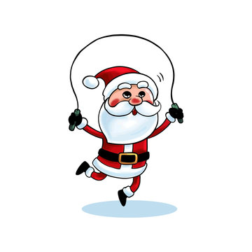 Handdrawn Christmas Illustration Santa Jumping Rope