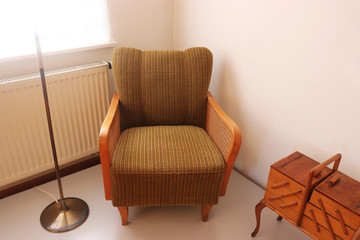 retro armchair and sewing box