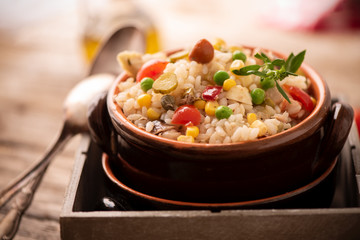 Delicious rice salad with vegetables