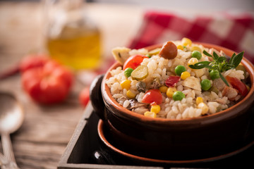 Delicious rice salad with vegetables
