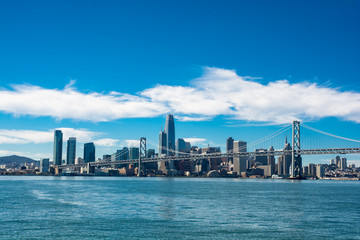 Fototapeta premium Skyline of San-Francisco and bridge to Treasure Island. San Francisco – Oakland Bay Bridge