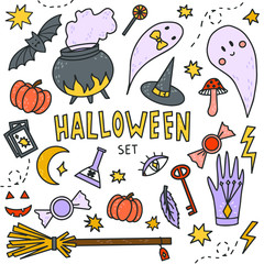 Set of elements for halloween doodle illustration