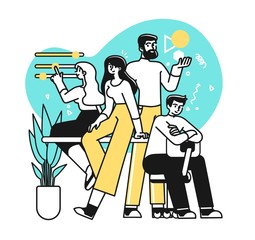Portrait of creative confident business team standing together. Succesfull Team concept illustration. Modern outline style