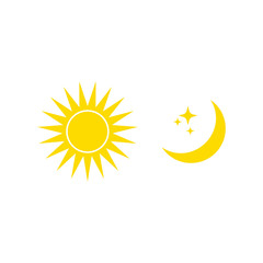 Day and Night sign with sun, stars and moon. Vector illustration