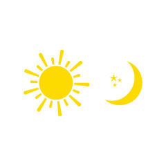 Day and Night sign with sun, stars and moon. Vector illustration