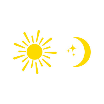 Day and Night sign with sun, stars and moon. Vector illustration