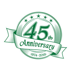 45th anniversary design template. 45 years celebration logo. Vector and illustration.