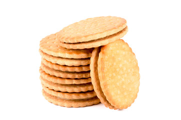 Vanilla cookies with cream filling on white background
