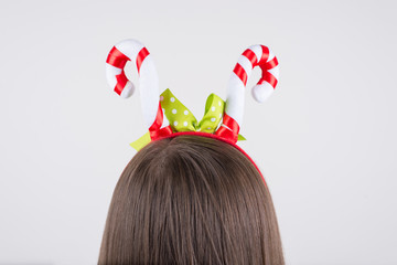Naklejka premium Cropped close up photo of cute style modern fashionable stylish trendy look like candies horns on head isolated grey background