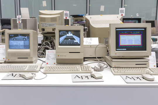 MOSCOW, RUSSIA - JUNE 11, 2018: Old original Apple Mac computer in museum in Moscow Russia