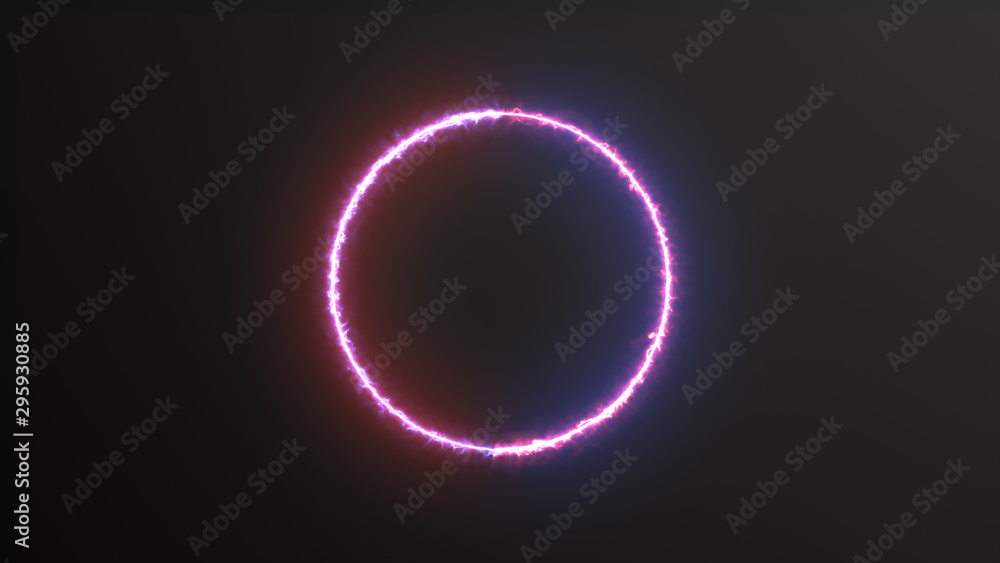 Poster abstract background blue red spectrum fluorescent light with neon circle led animation 3d rendering