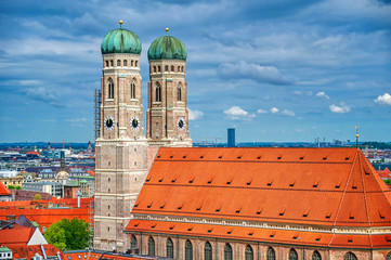 The Frauenkirche, or Cathedral of Our Dear Lady) located in Munich, Bavaria, Germany.