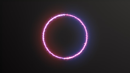 Abstract background blue red spectrum fluorescent light with neon circle LED animation 3D rendering
