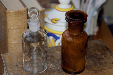 Old bottles with pharmacy drugs