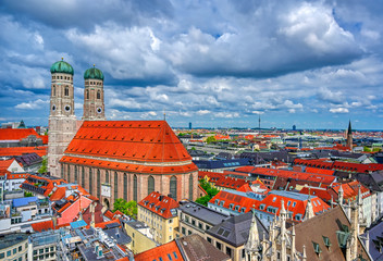 Fototapeta premium The Frauenkirche, or Cathedral of Our Dear Lady) located in Munich, Bavaria, Germany.