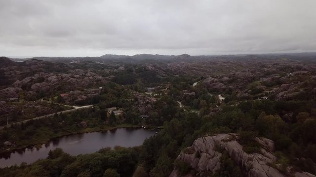 Aerial of the rugged rock formations on Egersund area, Norway. DOLLY IN